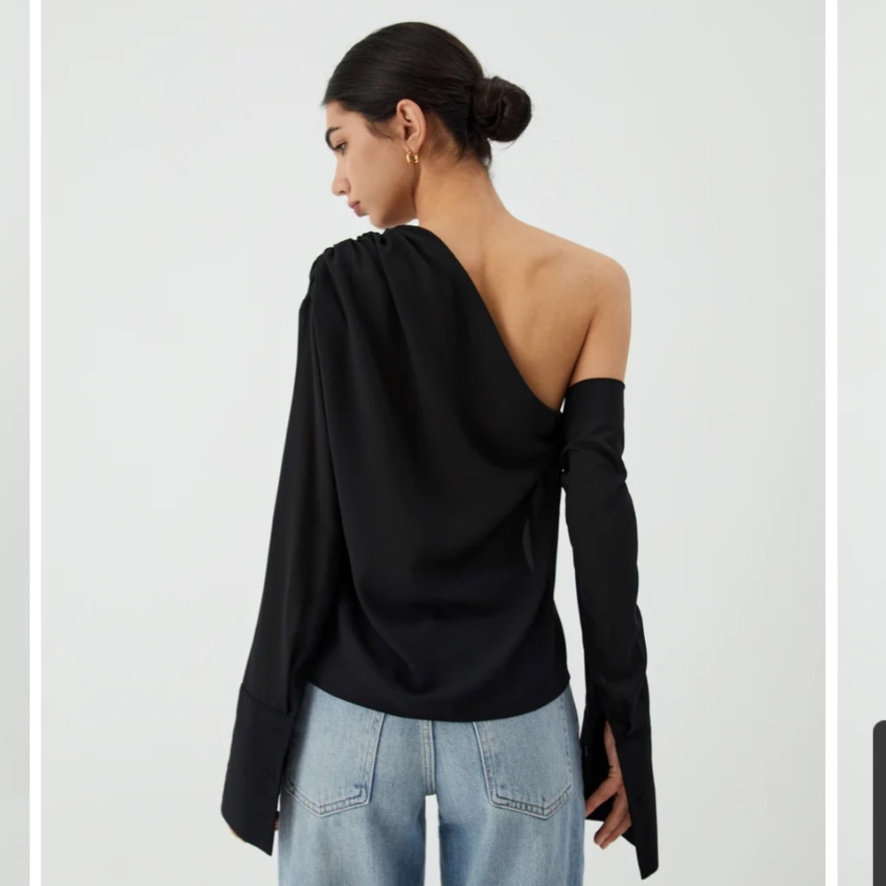 Sheer, Asymmetric One Shoulder Off Blouse